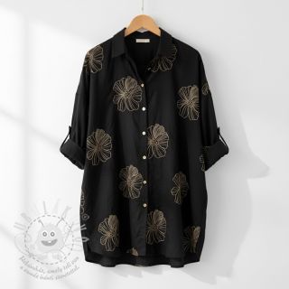 Viskóza se lnem EMBROIDERY Flower Maya black