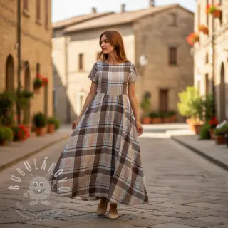 Viskóza se lnem YARN DYED Checks taupe
