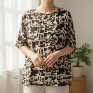 Viskóza se lnem Daisy design A digital print