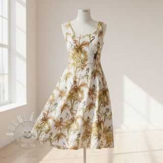 Viskóza se lnem Crane bird design A digital print