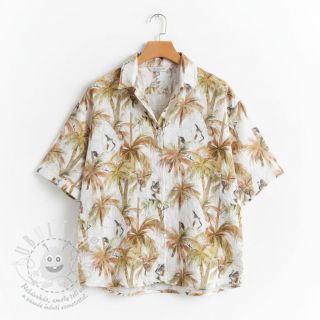 Viskóza se lnem Crane bird design A digital print