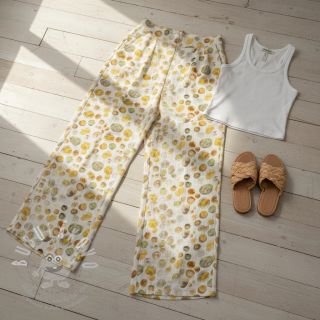 Viskóza se lnem Natural Lin Livy yellow digital print