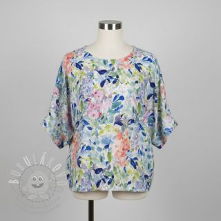 Viskóza se lnem CREPE Flowers blue digital print