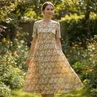 Viskóza se lnem CREPE Flowers yellow digital print