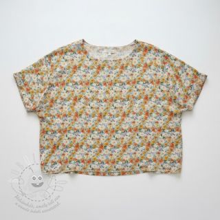 Viskóza se lnem CREPE Flowers yellow digital print