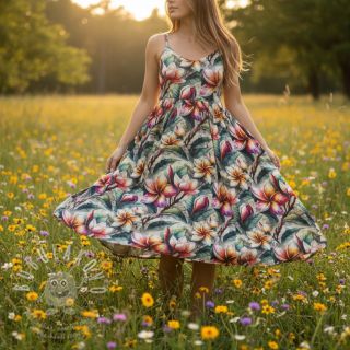 Viskóza se lnem Jasmine design C digital print