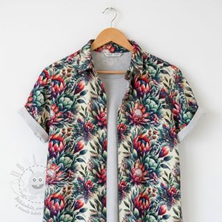 Viskóza se lnem Azalea design D digital print