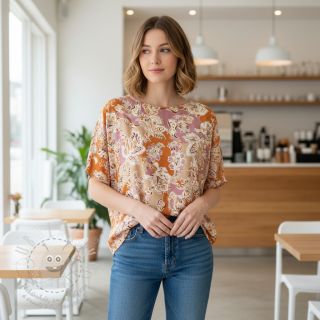 Viskóza SATIN Flowie Noe orange digital print