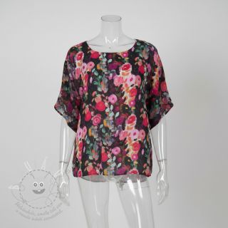 Viskóza SATIN Night flowers black digital print