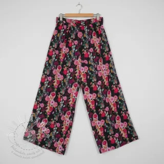 Viskóza SATIN Night flowers black digital print