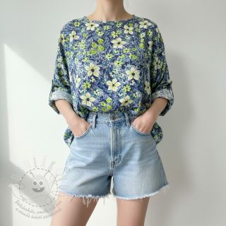 Viskóza SATIN Blue flowers digital print