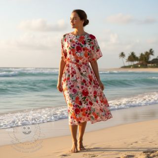 Viskóza SATIN Red flowers digital print