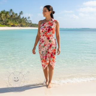 Viskóza SATIN Red flowers digital print