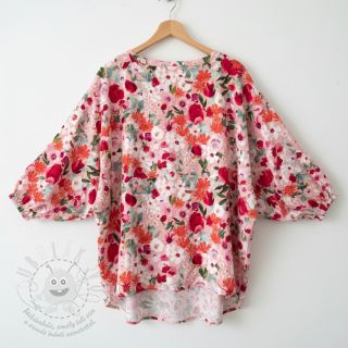 Viskóza SATIN Red flowers digital print