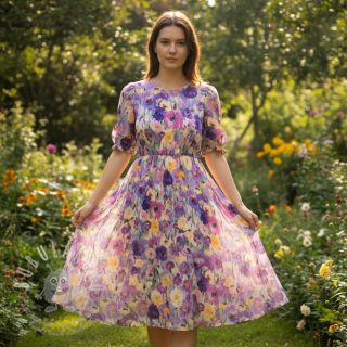 Viskóza SATIN Lavender flowers digital printt