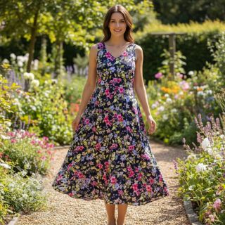 Viskóza RADIANCE Flower Uma navy digital print