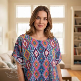 Viskóza RADIANCE Geometric petrol digital print