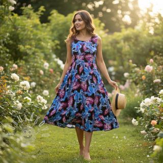 Viskóza RADIANCE Anabella leaves black digital print