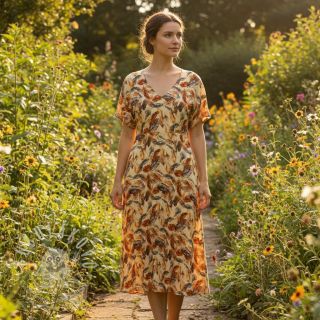 Viskóza RAYON POPLIN Feathers design C digital print