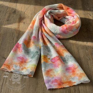 Len s bavlnou Abstract flowers RAMIE orange digital print