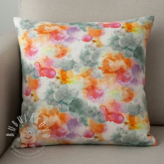 Len s bavlnou Abstract flowers RAMIE orange digital print