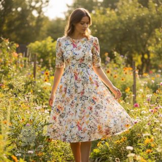 Len s bavlnou Pretty florals deisgn A digital print