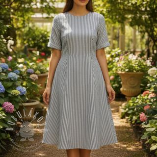 Len s bavlnou Lira medium stripe jeans