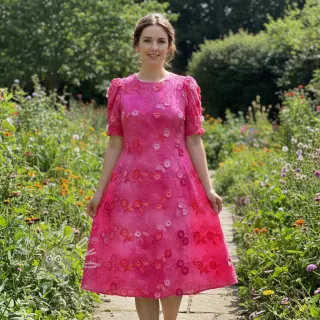 Bavlněná látka TIE DYE EMBROIDERY Poppy design U