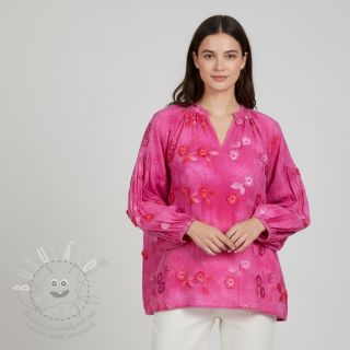 Bavlněná látka TIE DYE EMBROIDERY Poppy design U