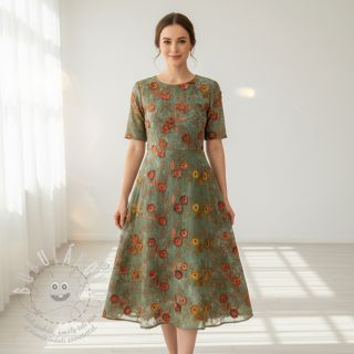 Bavlněná látka TIE DYE EMBROIDERY Poppy design O