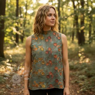 Bavlněná látka TIE DYE EMBROIDERY Poppy design O