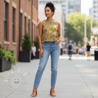 Bavlněná látka TIE DYE EMBROIDERY Poppy design P