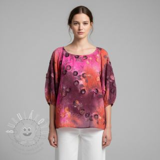 Bavlněná látka TIE DYE EMBROIDERY Poppy design Q