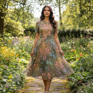 Bavlněná látka TIE DYE EMBROIDERY Poppy design N