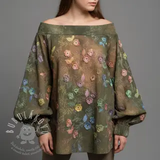 Bavlněná látka TIE DYE EMBROIDERY Poppy design N