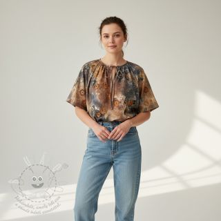 Bavlněná látka TIE DYE EMBROIDERY Poppy design M