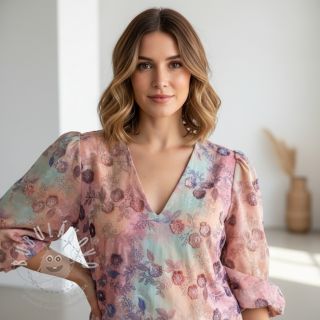 Bavlněná látka TIE DYE EMBROIDERY Poppy design R