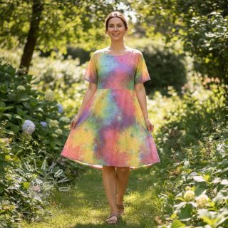 Bavlněná látka EMBROIDERY Tie dye Della design A