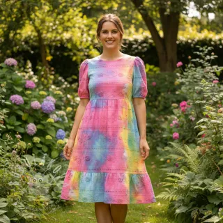 Bavlněná látka EMBROIDERY Tie dye Della design B