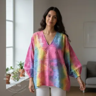Bavlněná látka EMBROIDERY Tie dye Della design B