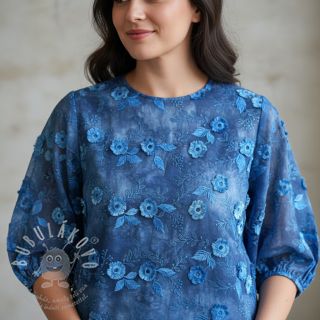 Bavlněná látka TIE DYE EMBROIDERY Poppy design L