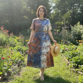 Bavlněná látka TIE DYE EMBROIDERY Poppy design I