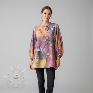 Bavlněná látka TIE DYE EMBROIDERY Poppy design E