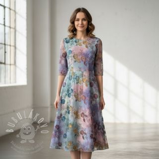 Bavlněná látka TIE DYE EMBROIDERY Poppy design C