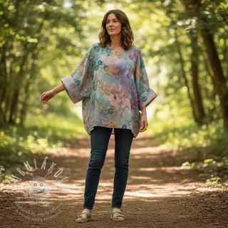 Bavlněná látka TIE DYE EMBROIDERY Poppy design C