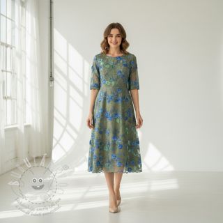 Bavlněná látka TIE DYE EMBROIDERY Poppy design B