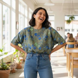 Bavlněná látka TIE DYE EMBROIDERY Poppy design B