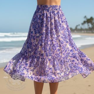 Bavlněná látka SATIN Purple flowers digital print