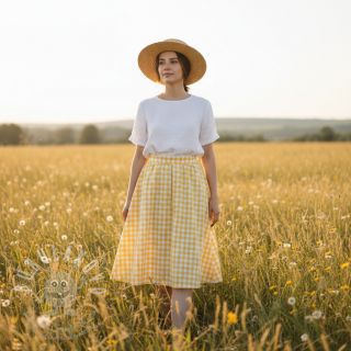 Bavlněná látka Check yellow