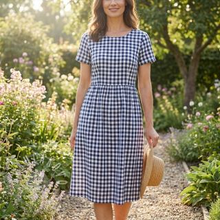 Bavlněná látka Check navy